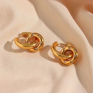 ◾️18k Gold Plated Crystal Paved Round Chunky Hoop Earrings